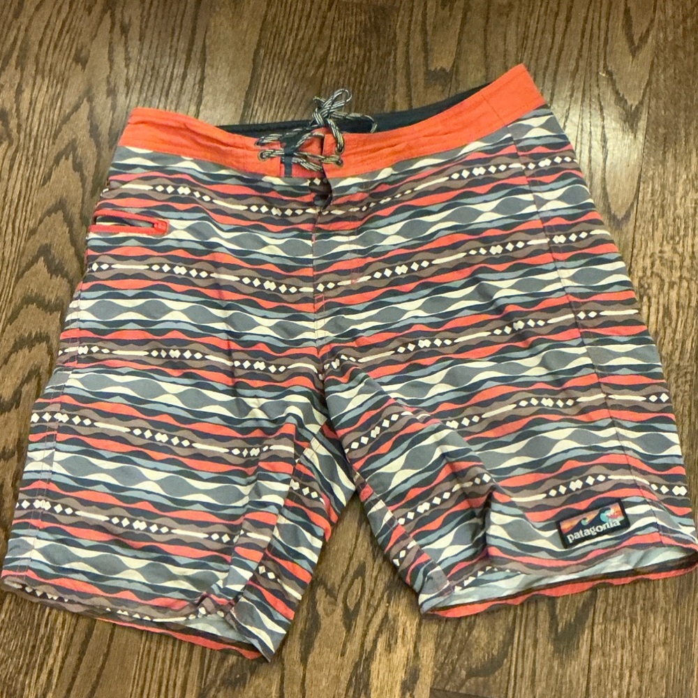 Patagonia Men's Striped Swim Shorts - Red and Gray